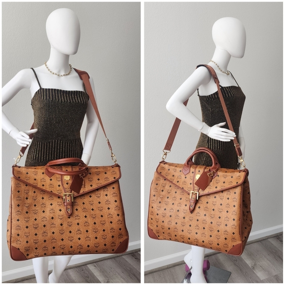 Auth MCM Cognac Visetos Men's Travel Bag - Picture 3 of 12